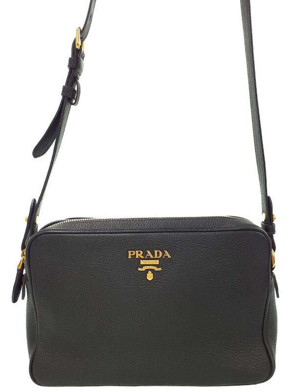 Prada black Vitello Phenix leather crossbody bag pebble textured